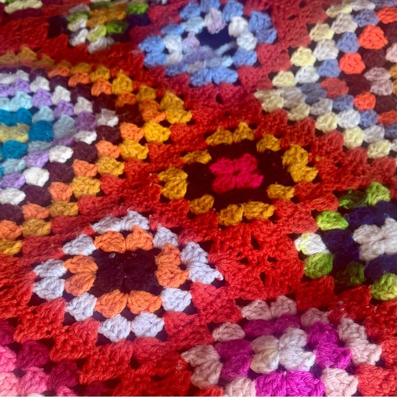 Colorful Handknit Crochet Retro Patchwork Grannie Bohemian Blanket - Picture 3 of 3